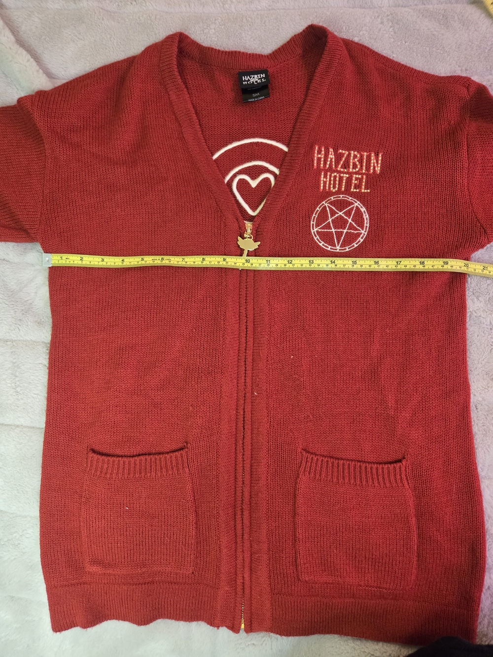 Hot Topic Red Hazbin Hotel Patch Cardigan Sweater - Picture 4 of 8
